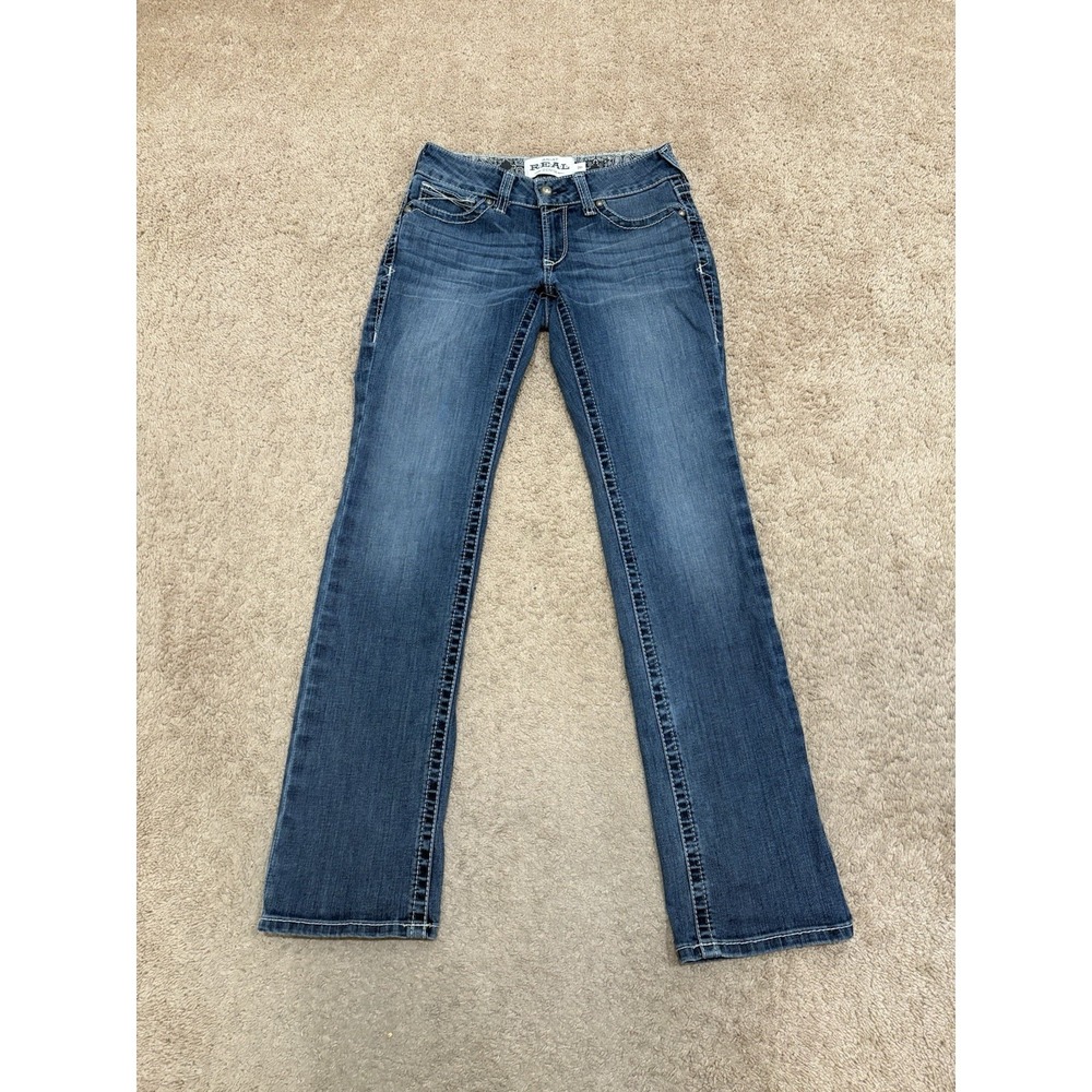 Ariat REAL Straight Icon Women's 28x33 Jeans Blue Rainstorm Wash